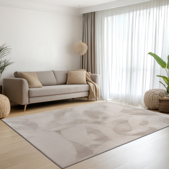 Teppich beige samtig weich Hasenfell-Optik mit sanftem Glanz