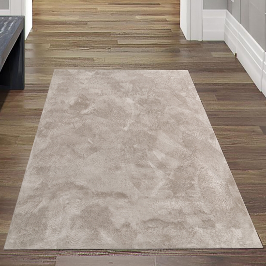 Preview: Teppich beige samtig weich Hasenfell-Optik mit sanftem Glanz