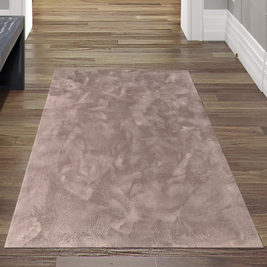 Preview: Teppich taupe samtig weich Hasenfell-Optik mit sanftem Glanz