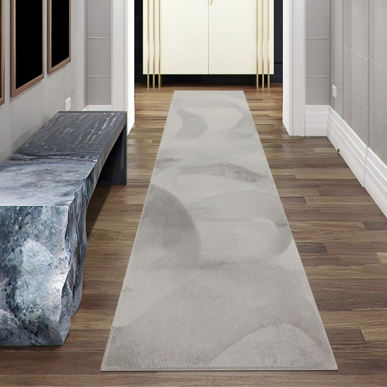 Preview: Teppich grau samtig weich Hasenfell-Optik mit sanftem Glanz