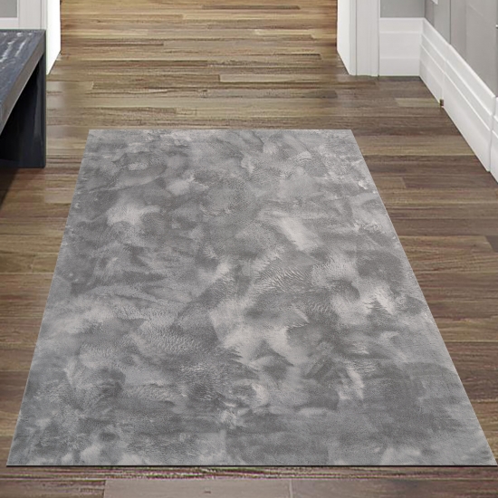 Preview: Teppich anthrazit samtig weich Hasenfell-Optik mit sanftem Glanz