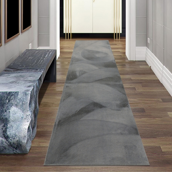 Preview: Teppich anthrazit samtig weich Hasenfell-Optik mit sanftem Glanz