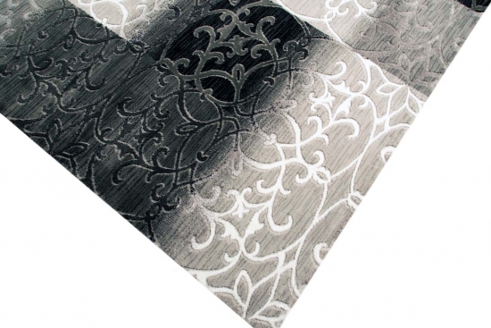 Designer Teppich Moderner Teppich Wohnzimmer Teppich Kurzflor Teppich mit Konturenschnitt Karo Muster Schwarz Weiß Grau