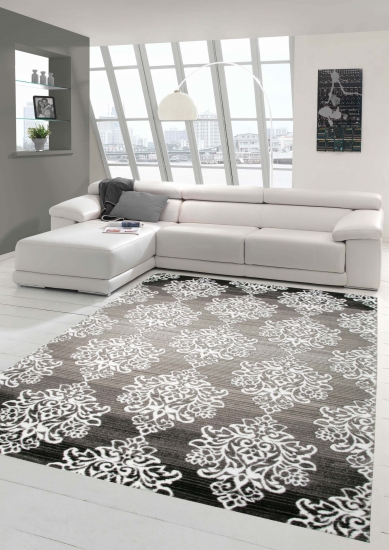 Moderner Teppich Designer Teppich Orientteppich Wohnzimmer Teppich mit Ornamente Meliert in Grau Creme Anthrazit