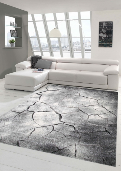 Designer Teppich Moderner Teppich Wohnzimmer Teppich Stein Optik in Grau Schwarz