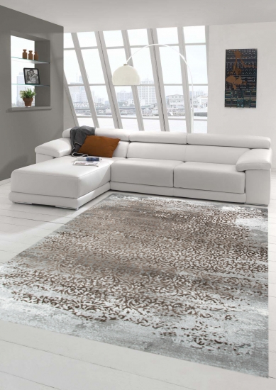 Designer und  Moderner Teppich Wohnzimmerteppich Vintage in Beige Grau