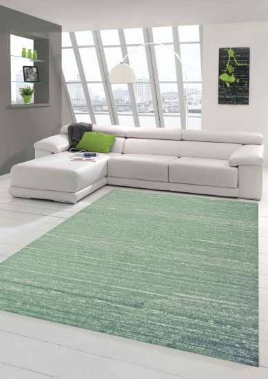 Designer und Moderner Teppich Wohnzimmerteppich Kurzflor Uni Design in Grün