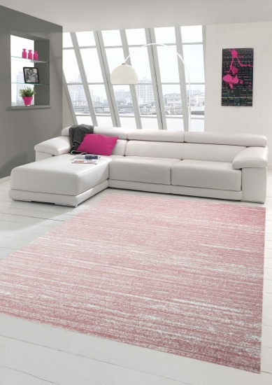 Designer und Moderner Teppich Wohnzimmerteppich Kurzflor Uni Design in Rosa