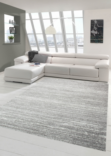 Designer und Moderner Teppich Wohnzimmerteppich Kurzflor Uni Design in Grau