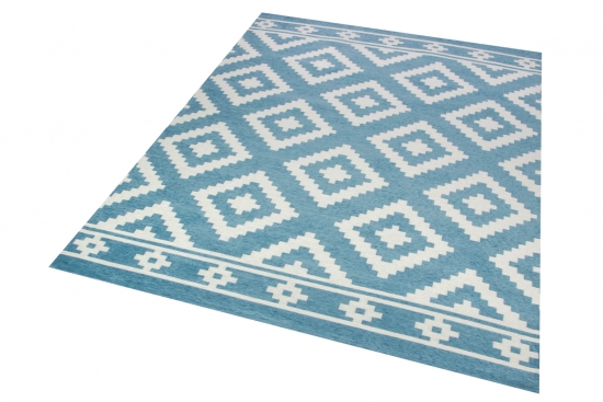 Teppich modern Orientteppich Wohnzimmer Teppich Marokkanisches Muster in blau weiß