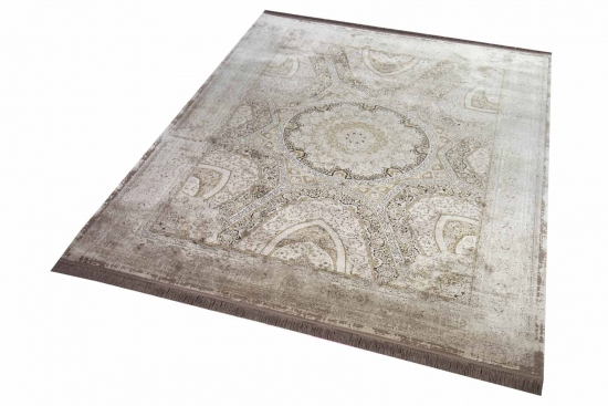 Wollteppich hochwertiger Teppich mit floralem Design aus Naturfasern in beige