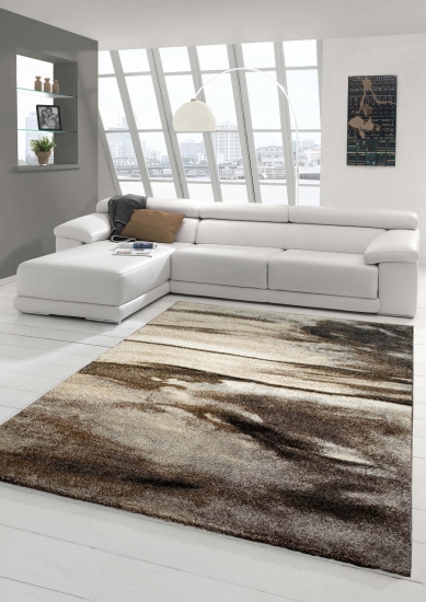Designer Teppich Moderner Teppich Wohnzimmer Teppich Kurzflor Teppich Barock Design Meliert in Braun Taupe Grau