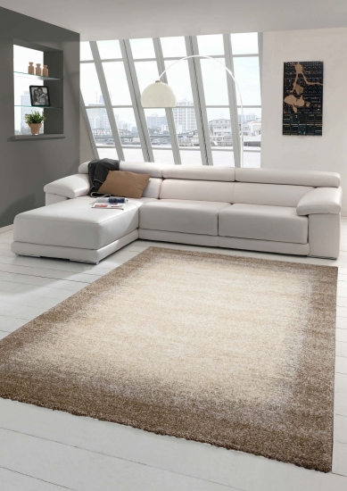 Designer Teppich Moderner Teppich Wohnzimmer Teppich Kurzflor Teppich Barock Design Meliert mit Bordüre in Braun Beige Creme