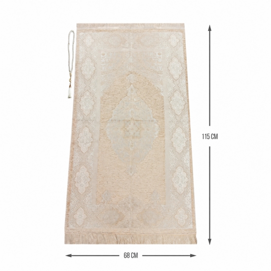 Preview: Gebetsset für Damen in Beige mit Gebetskleid, Teppich und Gebetskette