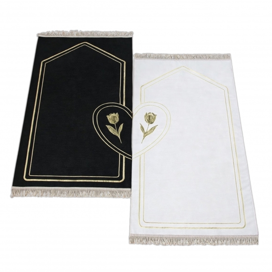 Gebetsteppiche für Partner weich elegant mit Tulpenmuster in Schwarz und Weiß