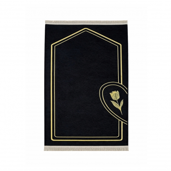 Preview: Gebetsteppiche für Partner weich elegant mit Tulpenmuster in Schwarz und Weiß