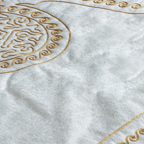 Preview: Partner- Gebetsteppich Schwarz Creme mit Ornamenten weich elegant