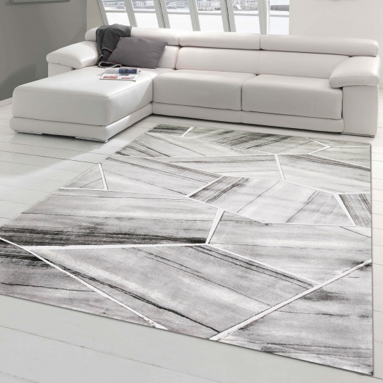 Teppich modern Wohnzimmerteppich geometrisches Muster in grau creme