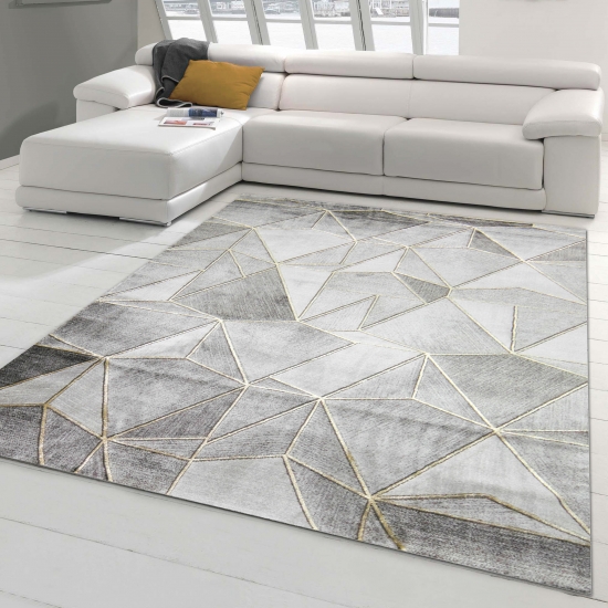 Teppich Design Teppich Wohnzimmer geometrisches Muster in grau gold