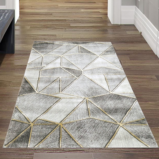 Preview: Teppich Design Teppich Wohnzimmer geometrisches Muster in grau gold Preview: Teppich Design Teppich Wohnzimmer geometrisches Muster in grau gold