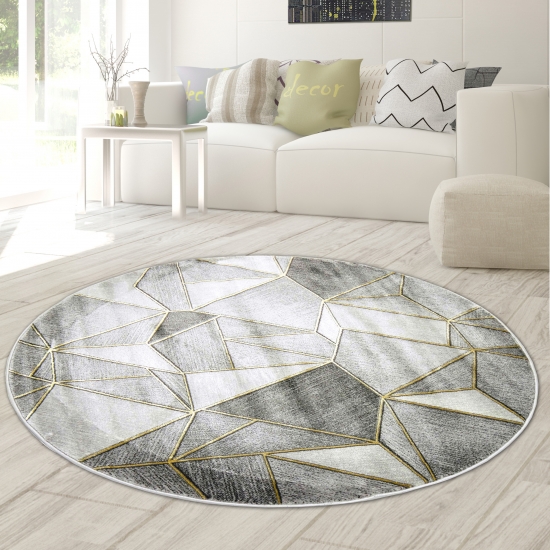 Teppich Design Teppich Wohnzimmer geometrisches Muster in grau gold