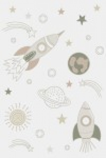 Kinderzimmerteppich Raumschiffen Planeten Sterne in creme grau beige