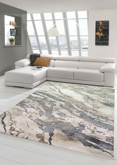 Moderner Designerteppich im Marmor Design in grau beige