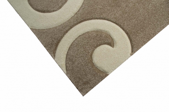 Designer Teppich Moderner Teppich Wohnzimmer Teppich Kurzflor Teppich mit Konturenschnitt Wellenmuster Braun Beige Mocca