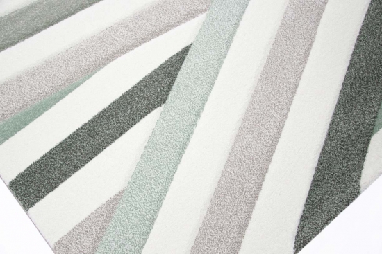 Preview: Designer Teppich Moderner Teppich Wohnzimmer Teppich Kurzflor Teppich mit Konturenschnitt Gestreift Pastellfarben Grün Creme Beige Preview: Teppich Streifenmuster mit pastellfarben