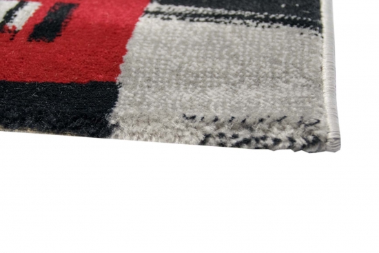 Designer Teppich Moderner Teppich Wohnzimmer Teppich London Motiv Creme Grau Rot Schwarz