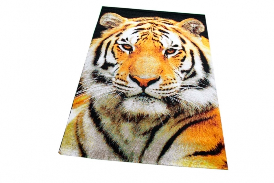 Designer Teppich Moderner Teppich Wohnzimmer Teppich Tiger Orange Creme Schwarz