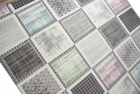 Preview: Designer und Moderner Teppich Kurzflor mit Karomuster in Lila Blau Grün Grau Preview: Designer und Moderner Teppich Kurzflor mit Karomuster in Lila Blau Grün Grau