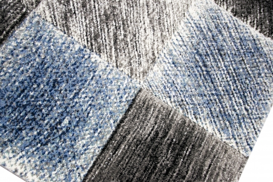 Designer und Moderner Teppich Wohnzimmerteppich in Blau Grau Schwarz