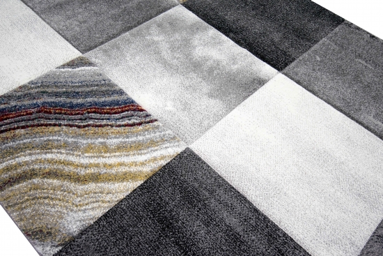 Preview: Teppich modern Teppich Wohnzimmer Karo Design in grau gold rot Preview: Teppich modern Teppich Wohnzimmer Karo Design in grau gold rot