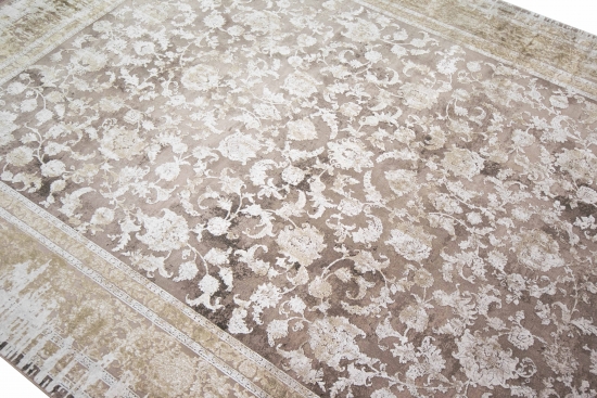 Wollteppich Teppich mit floralem Design Wohnzimmer Teppich Orient aus Naturfasern in beige