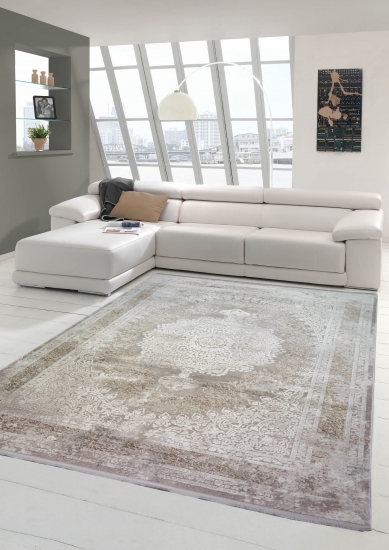 Wollteppich Wohnzimmerteppich mit orientalischem Muster in creme beige