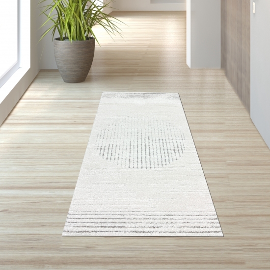 Preview: Wohnzimmerteppich Schlafzimmerteppich hoch tief Effekt Kreis Design mit strichen in creme beige Preview: Wohnzimmerteppich Schlafzimmerteppich hoch tief Effekt Kreis Design mit strichen in creme beige