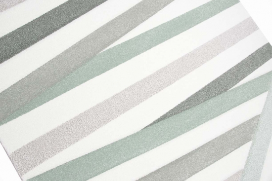 Preview: Designer Teppich Moderner Teppich Wohnzimmer Teppich Kurzflor Teppich mit Konturenschnitt Gestreift Pastellfarben Grün Creme Beige Preview: Flur Teppich