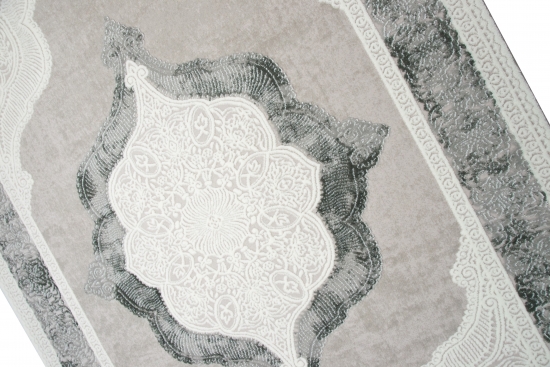 Preview: Wollteppich - Läufer 80x300 cm - Ornamente in Grau Creme Beige