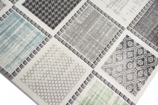 Preview: Designer und Moderner Teppich Kurzflor mit Karomuster in Lila Blau Grün Grau Preview: Designer und Moderner Teppich Kurzflor mit Karomuster in Lila Blau Grün Grau