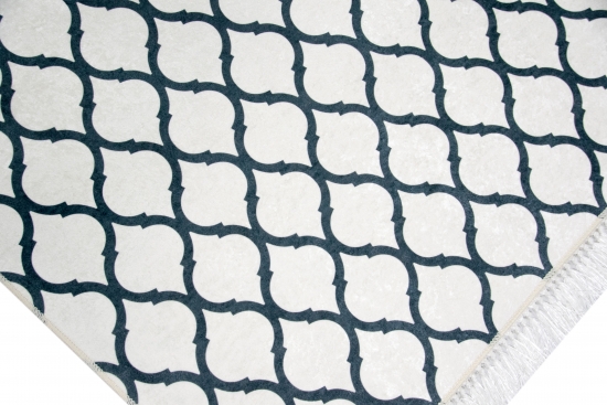 Teppich Retro Designteppich Wohnzimmerteppich modern waschbar in Creme Schwarz