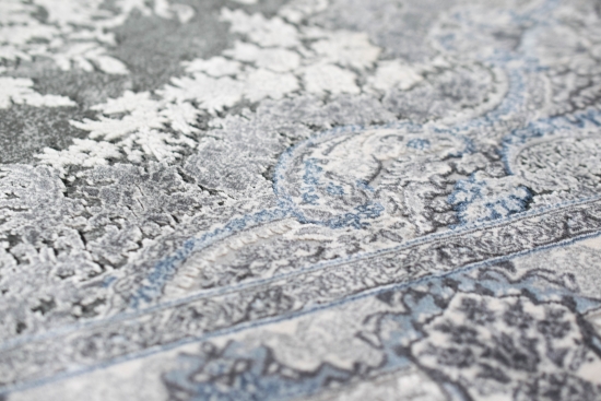 Wollteppich hochwertiger Teppich mit klassischen Ornamenten aus Naturfasern in grau