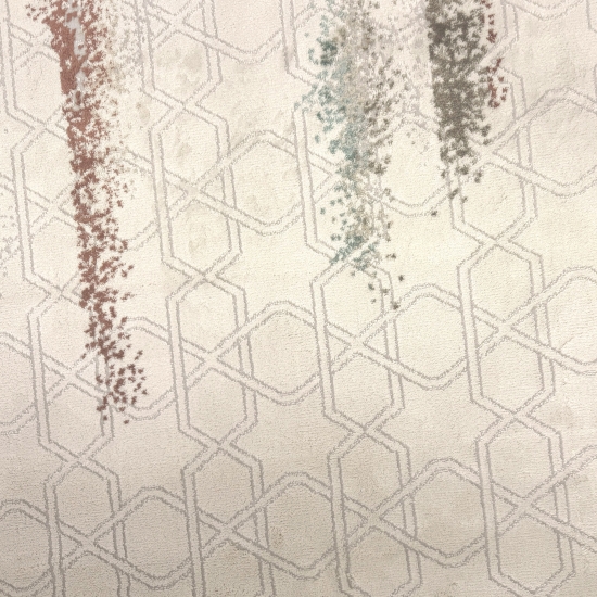 Preview: Gebetsteppich mit Kalligrafie-Motiv und Moschee-Silhouette in hellen Naturtönen