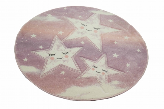 Kinderzimmer Teppich Spielteppich Himmel Wolken Sterne Design rosa creme