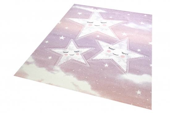 Kinderzimmer Teppich Spielteppich Himmel Wolken Sterne Design rosa creme