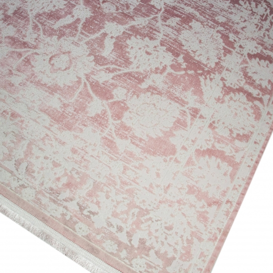 Vintage Teppich modern Wohnzimmerteppich Designteppich mit Fransen in Rosa