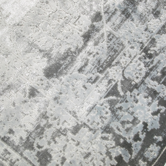 Vintage Teppich modern Wohnzimmerteppich Designteppich mit Fransen in Grau