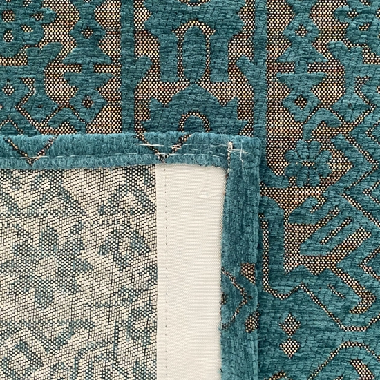 Marokkanischer Teppich mit Ornamenten in petrol - gold