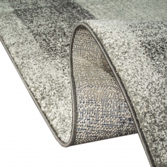 Designer Wohnzimmer Teppich Modern kurzflor vintage seitlich gekettelt in grau creme