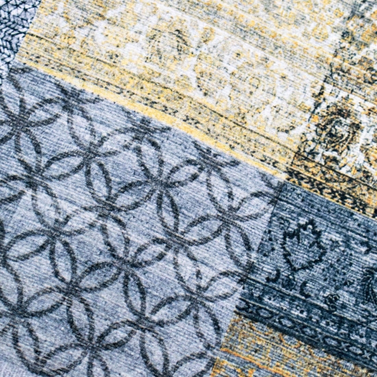 Moderner Elegance Teppich mit orientalisch gemusterten Quadraten in grau gold